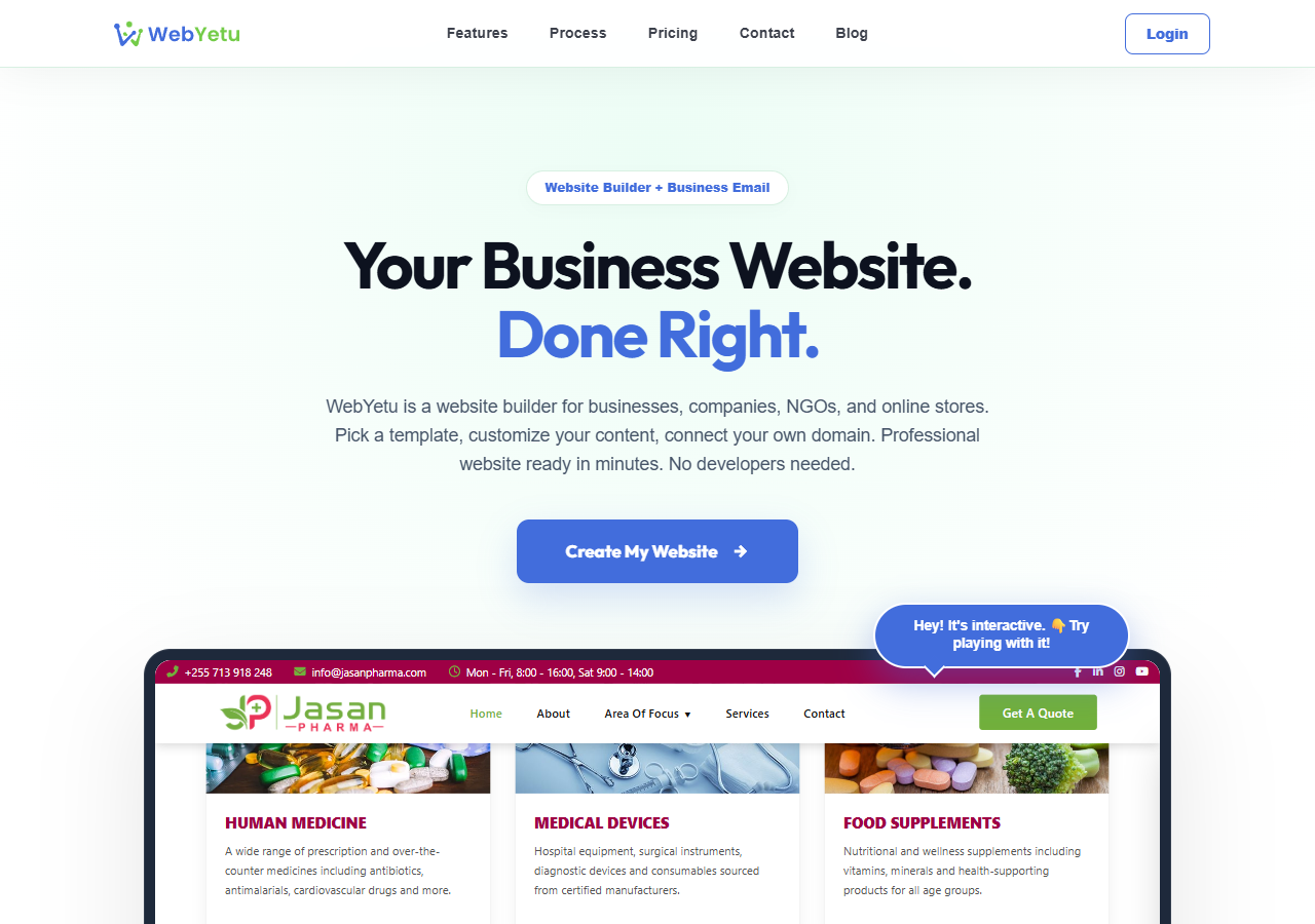 Click "Create My Website" on the homepage